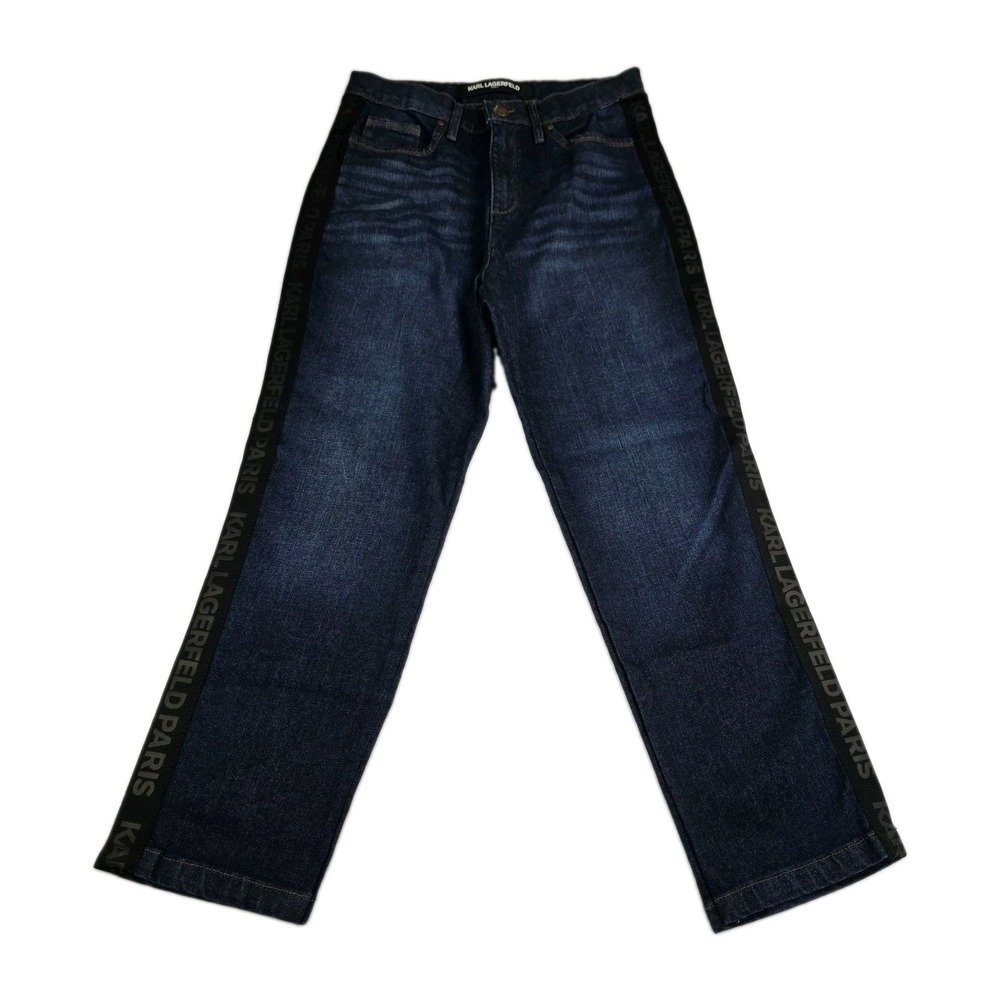 Karl Lagerfeld Paris Jeans Womens Size 10 Black Logo Tape Side Stripe L1TK2258 - Picture 2 of 9